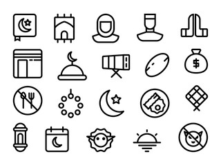 Ramadan Icon Pack in Outline Style. Perfect for Websites, Landing Pages, Mobile Apps, Presentations, and Other Projects. Suitable for User Interface and User Experience UI UX.