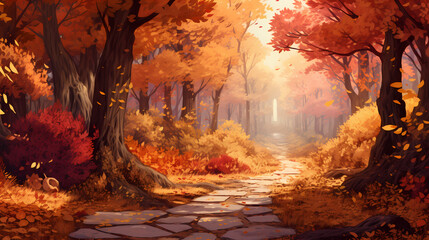 Road, forest, autumn poster web page PPT background
