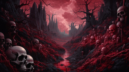Fototapeta premium A mountain of Skull with a Maroon color.