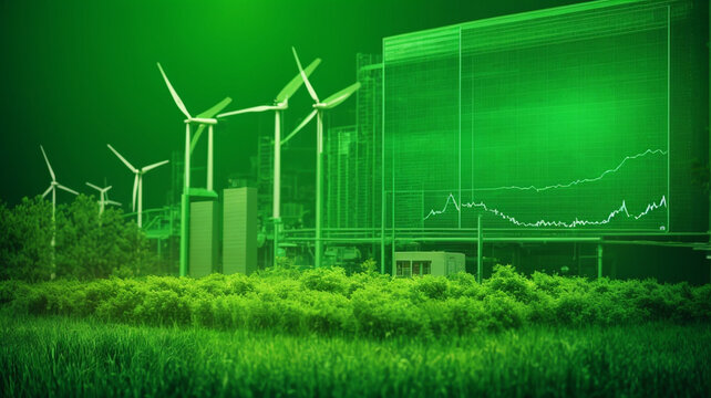 Green Investment Oasis: Illustrative Virtual Screen with Eco-Friendly Icons for Ads or Web Banners