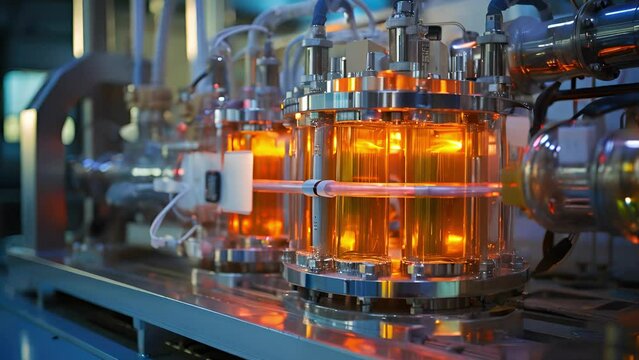 Detailed shot of the hydrothermal liquefaction unit, demonstrating a unique conversion process where wet biomass materials are converted into biooil through hightemperature and highpressure
