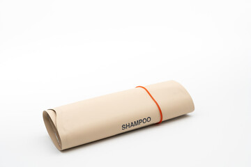 Empty plastic pouch for product refill. refill to reduce plastic waste. Sustainable Zero Waste.