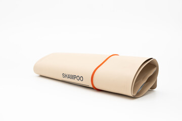 Empty plastic pouch for product refill. refill to reduce plastic waste. Sustainable Zero Waste.