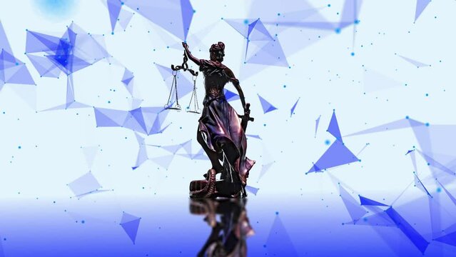 Statue of justice, Law concept, Temida - Themis. plexus particles around the statue, 4k.