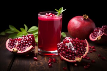 A Healthy Start to the Day with a Glass of Chilled Pomegranate Cherry Juice on a Rustic Breakfast Table