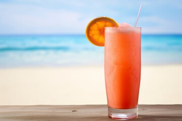The perfect summer refreshment: A Fuzzy Navel Mocktail served at a lively beach party