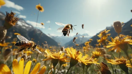 Foto op Aluminium generative AI 3d shots of bees flying in search of flowers © alfan