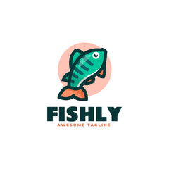 Vector Logo Illustration Fish Simple Mascot Style.