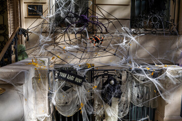 Halloween decorations on a front of the building in Manhattan NYC. High quality photo