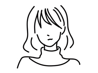 かわいい女性のシンプルな線画／手描きイラスト素材