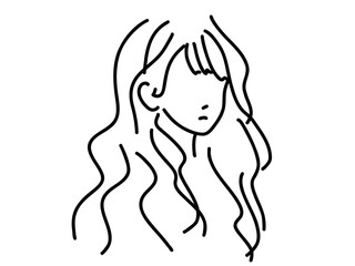 かわいい女性のシンプルな線画／手描きイラスト素材