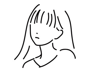 かわいい女性のシンプルな線画／手描きイラスト素材