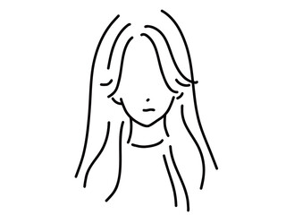 かわいい女性のシンプルな線画／手描きイラスト素材