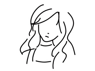 かわいい女性のシンプルな線画／手描きイラスト素材
