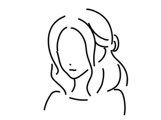 かわいい女性のシンプルな線画／手描きイラスト素材