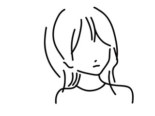 かわいい女性のシンプルな線画／手描きイラスト素材
