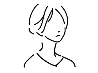 かわいい女性のシンプルな線画／手描きイラスト素材