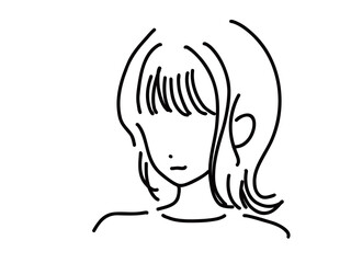 かわいい女性のシンプルな線画／手描きイラスト素材