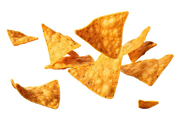 Flying mexican nachos chips, isolated on white background - obrazy, fototapety, plakaty