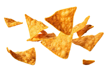 Flying mexican nachos chips, isolated on white background