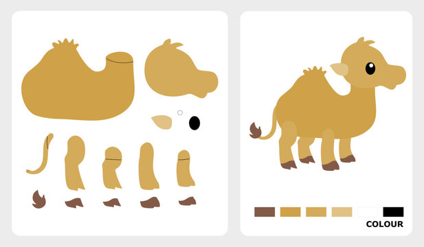 Camel pattern for felt, applique, patchwork and paper craft. Vector illustration of a camel puzzle. cut and paste patterns for kids crafts.