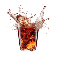 Cola with splashes on a white background isolated PNG
