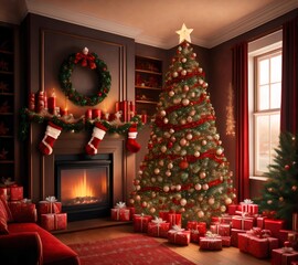 christmas tree with presents. generative Ai