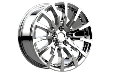 New shiny automotive wheel on light alloy disc isolated on white background