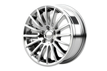 New shiny automotive wheel on light alloy disc isolated on white background - obrazy, fototapety, plakaty