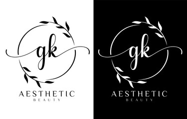 Letter GK Beauty Logo with Flourish Ornament