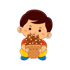 kids boy eating dessert vector illustration