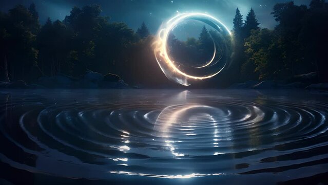 Wisps of moonlight swirl around the water s surface creating a peaceful serenity of luminescent light emanating from the source of the lake s tranquility the lunar reflection.