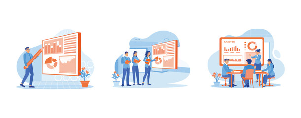 Business analysis concept. She was pointing at the projector screen with a large pencil. Analyze and study growth charts. Analyze the graph on the projector screen. 