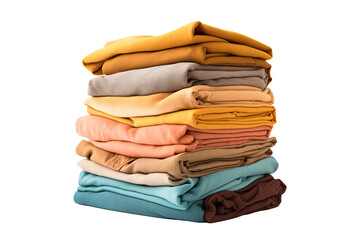 Vertical shot of a stack of folded clothes. Isolated on a white background