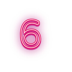 Pink neon light effect number 6 typography design