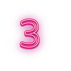 Pink neon light effect number 3 typography design