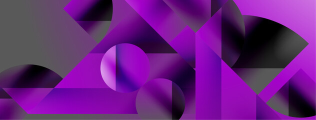 Obraz premium Triangles, lines and round shapes - dynamic geometric abstract background. Visual symphony of shapes and lines design for wallpaper, banner, background, landing page, wall art, invitation, prints