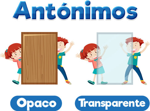 Spanish Language Education: Opaco and Transparente - Antonyms in Cartoon Illustration