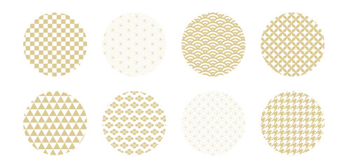 円に描いた和柄の背景素材　金色