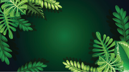 Fototapeta na wymiar Green Tropical Plants Border Frame Background