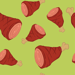 Smoked meat, pork or turkey seamless patterns