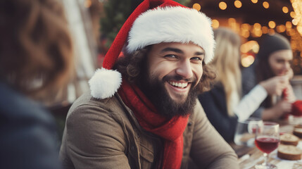 christmas,Young man with santa claus hat,Winter holidays concept