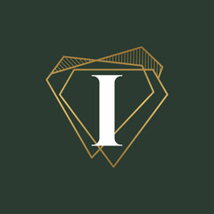 Diamond Letter I and jewelry logo design vector