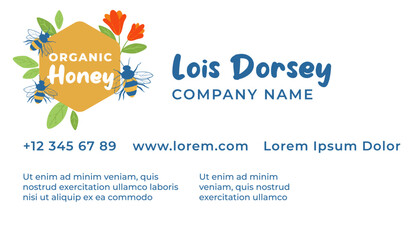 Organic honey business or visiting card, vector
