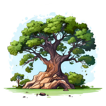 Artistic Style Giant Tree Green Tree Tree of Life Painting Drawing Cartoon Style Illustration 