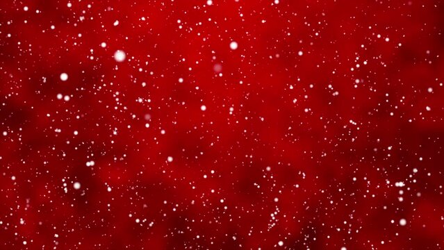 Red Falling snow background. Red Christmas snowfall background. Snow falling background. Seamless loop
