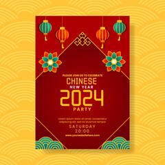 Chinese New Year 2024 Invitation Illustration Flat Cartoon Hand Drawn Templates Background