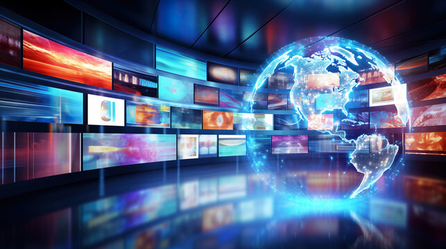 Global social networking service and streaming video. Digital multimedia contents concept