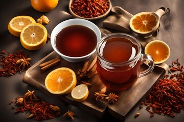 Freshly brewed fruit tea in a studio setting, isolated on a white background. The image has a clipping path