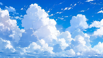 夏の空と入道雲のアニメ風イラスト - obrazy, fototapety, plakaty